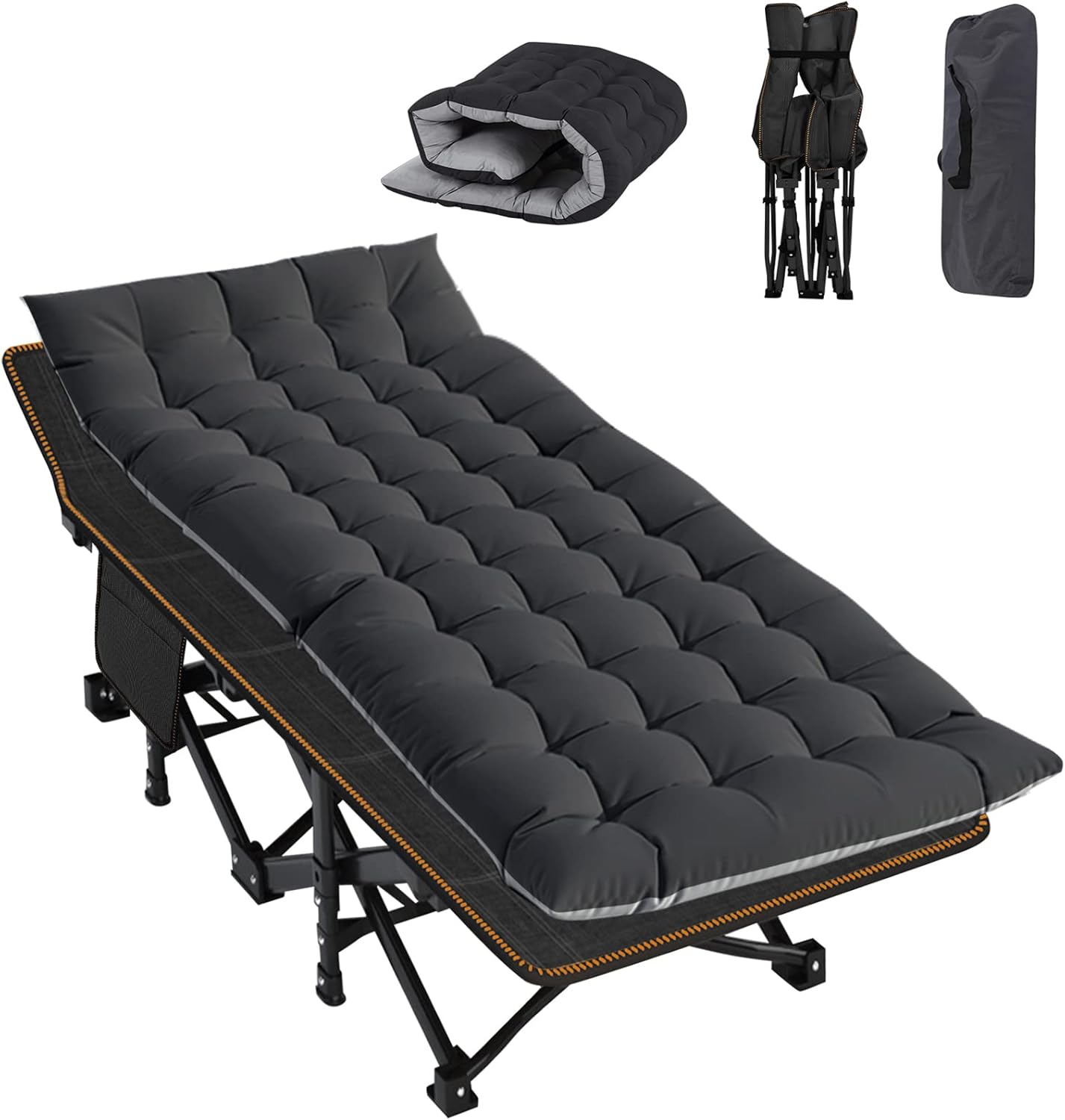 Folding Camping Cot W/Mat for Adults, Heavy Duty Outdoor Bed with Carry Bag,1200 D Layer Oxford Travel Camp Cots