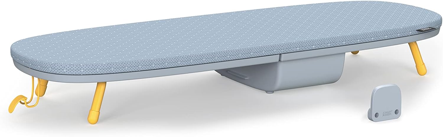 Pocket Folding Tabletop Ironing Board with Iron Holder and wall mount, Compact Space-Saving , Grey/Yellow