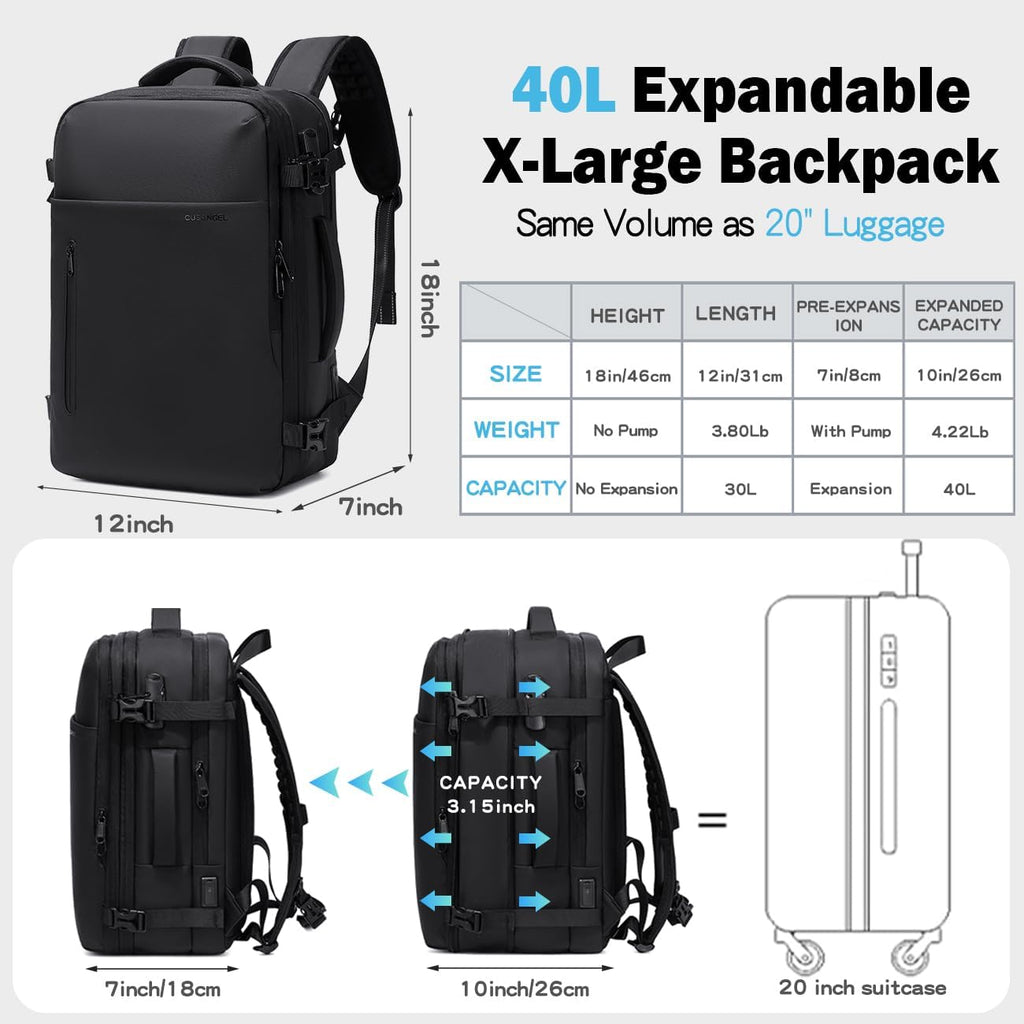 vacuum compression backpack travel with Portable Electric Vac Pump,Vacpack,Pocket Air Pump, 45L Expandable 60L Airback (with Vacuum pump)