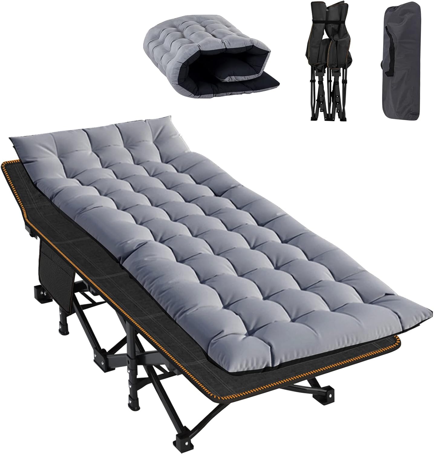 Folding Camping Cot W/Mat for Adults, Heavy Duty Outdoor Bed with Carry Bag,1200 D Layer Oxford Travel Camp Cots