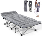 Folding Camping Cot W/Mat for Adults, Heavy Duty Outdoor Bed with Carry Bag,1200 D Layer Oxford Travel Camp Cots