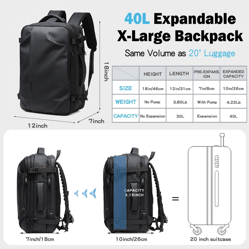 vacuum compression backpack travel with Portable Electric Vac Pump,Vacpack,Pocket Air Pump, 45L Expandable 60L Airback (with Vacuum pump)