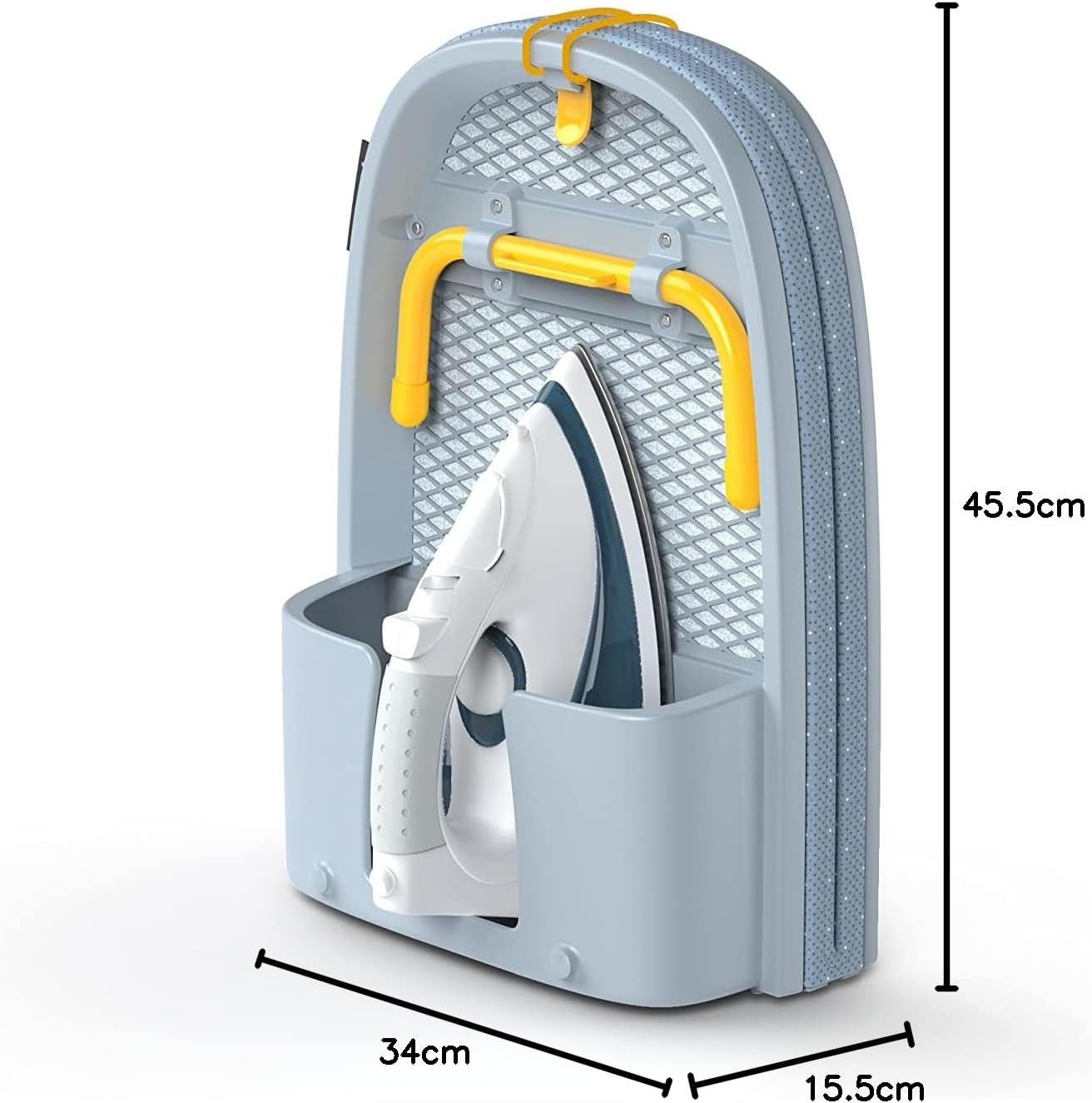 Pocket Folding Tabletop Ironing Board with Iron Holder and wall mount, Compact Space-Saving , Grey/Yellow