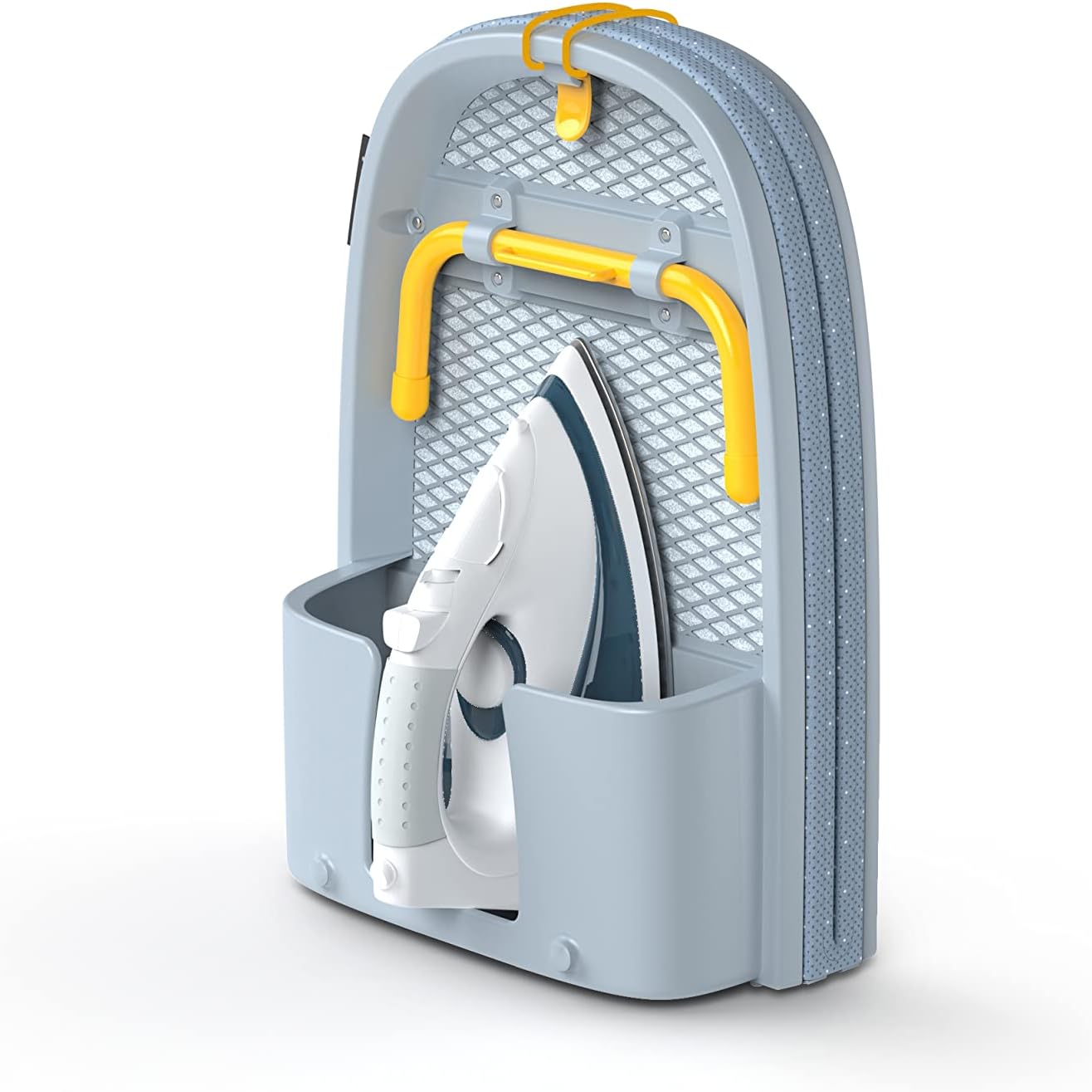 Pocket Folding Tabletop Ironing Board with Iron Holder and wall mount, Compact Space-Saving , Grey/Yellow