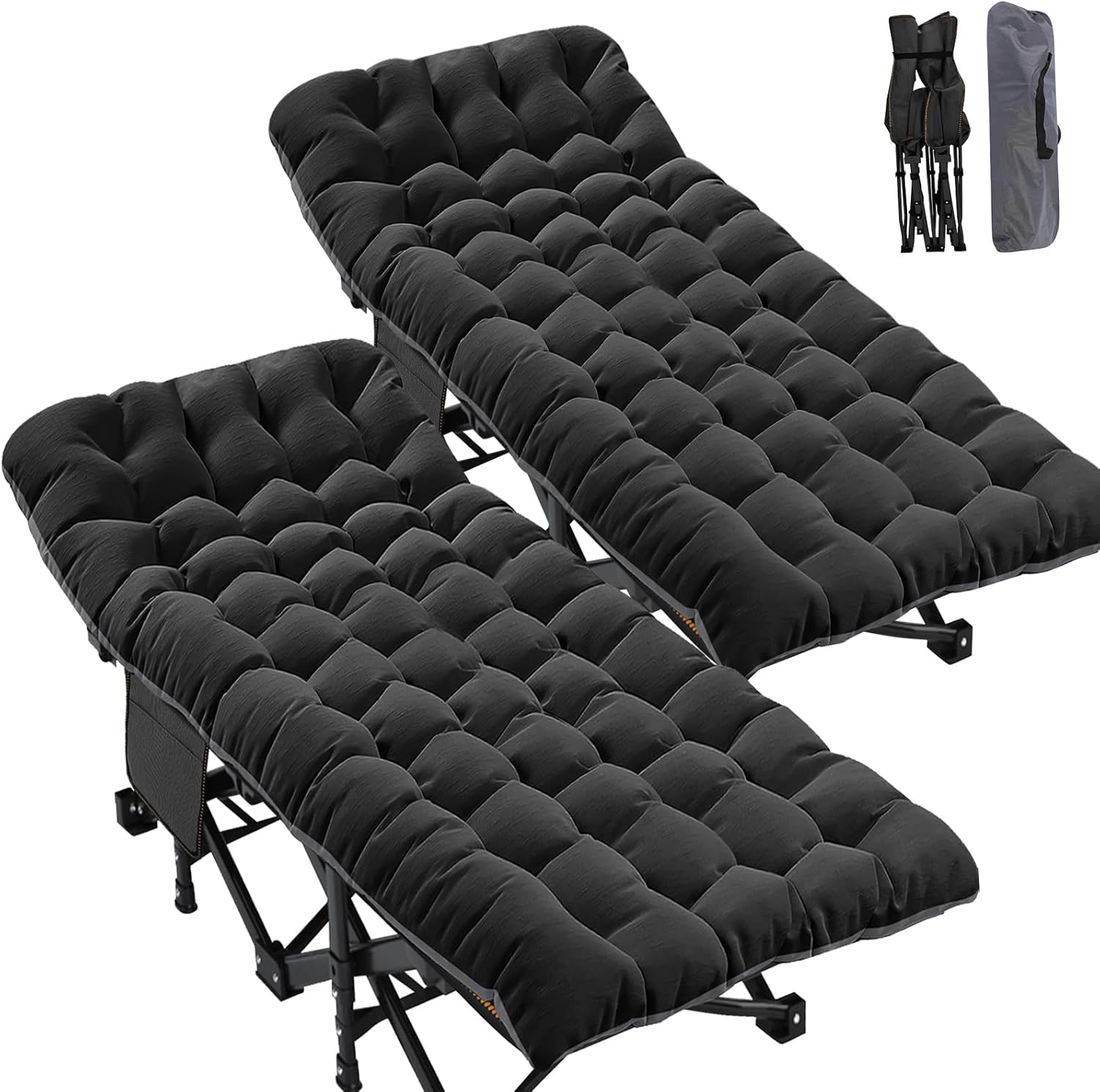 Folding Camping Cot W/Mat for Adults, Heavy Duty Outdoor Bed with Carry Bag,1200 D Layer Oxford Travel Camp Cots