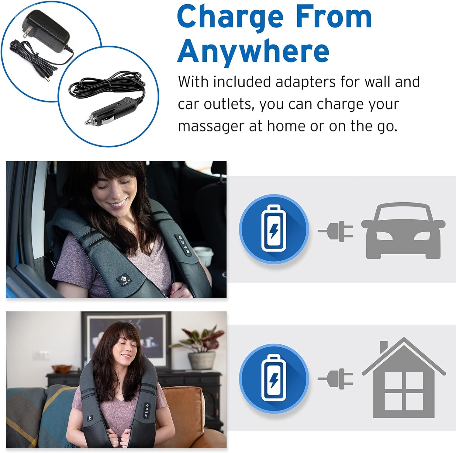 Cordless Neck & Back Massager with Heat, Deep Tissue , Rechargeable Shoulder Pain Relief Wearable, 8 Nodes, 3 Intensities, Bi-Directional, 180-Min Battery, Soft PU Leather, Best Gift