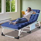 Folding Camping Cot W/Mat for Adults, Heavy Duty Outdoor Bed with Carry Bag,1200 D Layer Oxford Travel Camp Cots