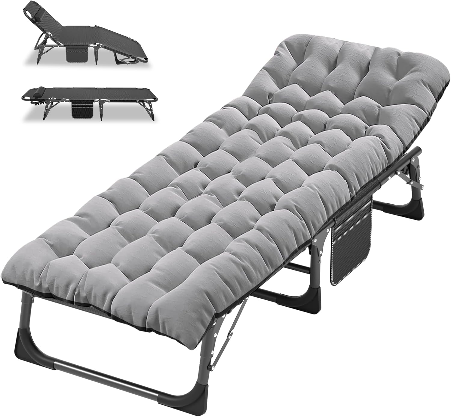 Folding Camping Cot W/Mat for Adults, Heavy Duty Outdoor Bed with Carry Bag,1200 D Layer Oxford Travel Camp Cots