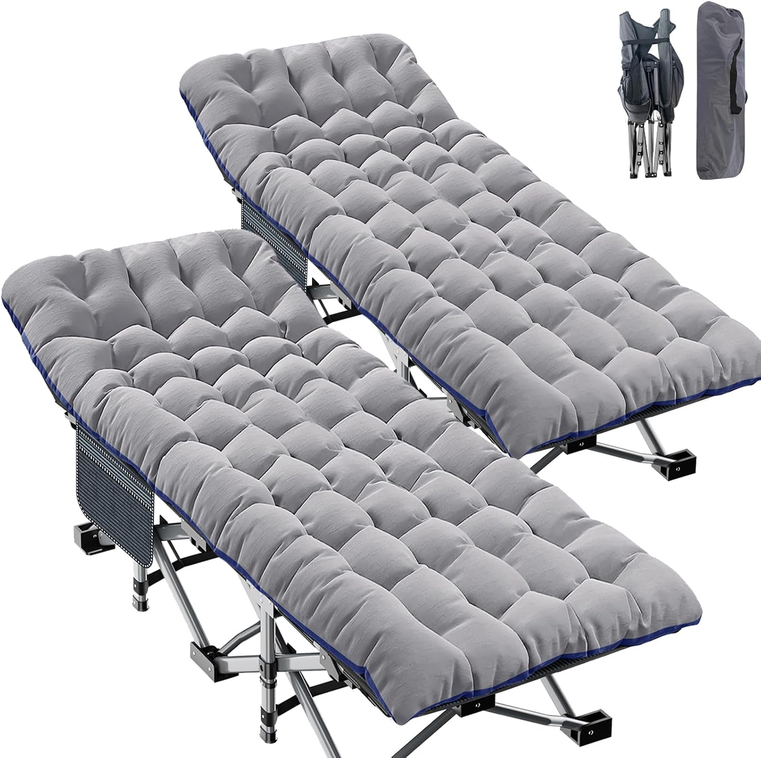 Folding Camping Cot W/Mat for Adults, Heavy Duty Outdoor Bed with Carry Bag,1200 D Layer Oxford Travel Camp Cots