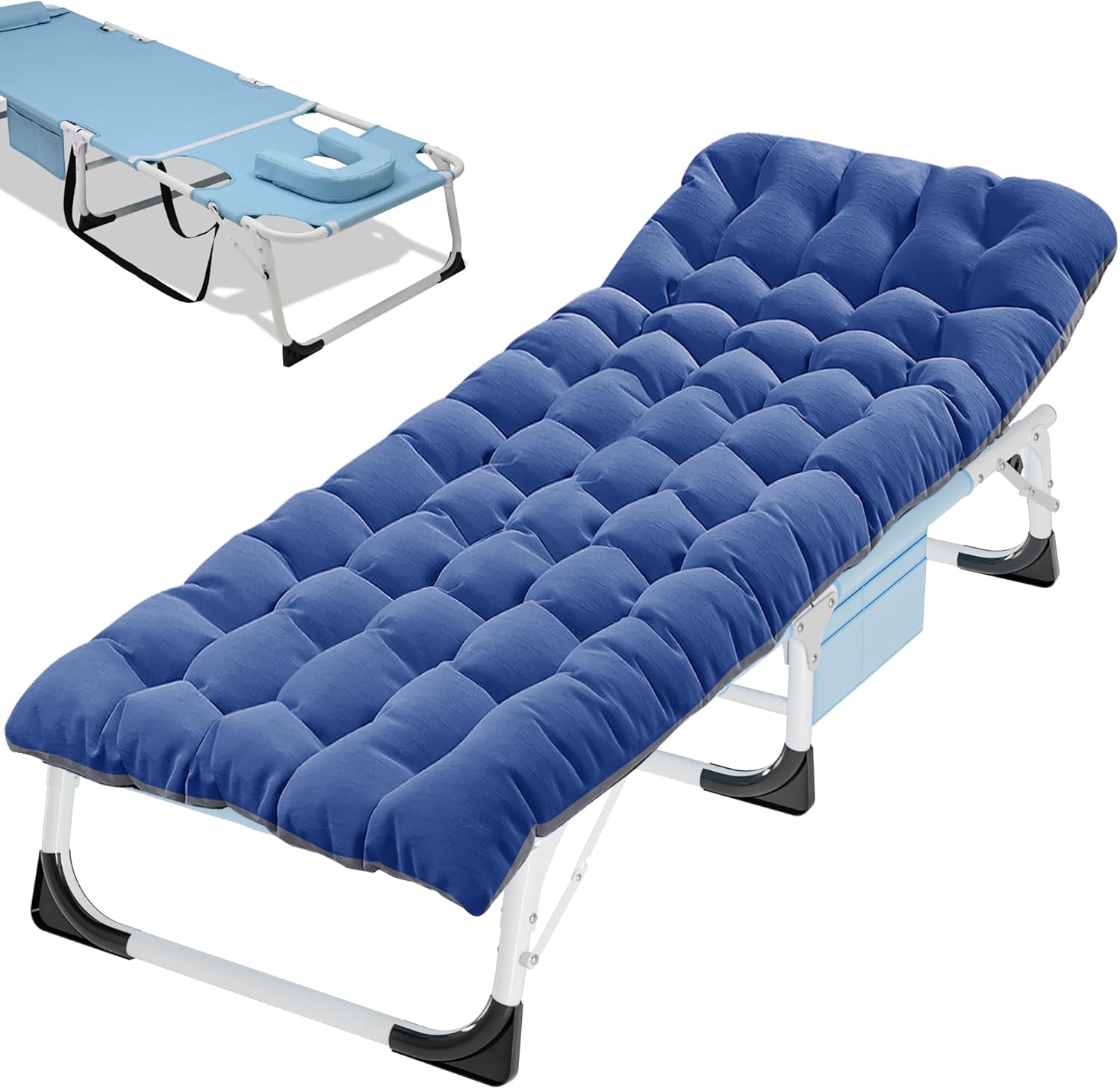 Folding Camping Cot W/Mat for Adults, Heavy Duty Outdoor Bed with Carry Bag,1200 D Layer Oxford Travel Camp Cots