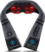Cordless Neck & Back Massager with Heat, Deep Tissue , Rechargeable Shoulder Pain Relief Wearable, 8 Nodes, 3 Intensities, Bi-Directional, 180-Min Battery, Soft PU Leather, Best Gift