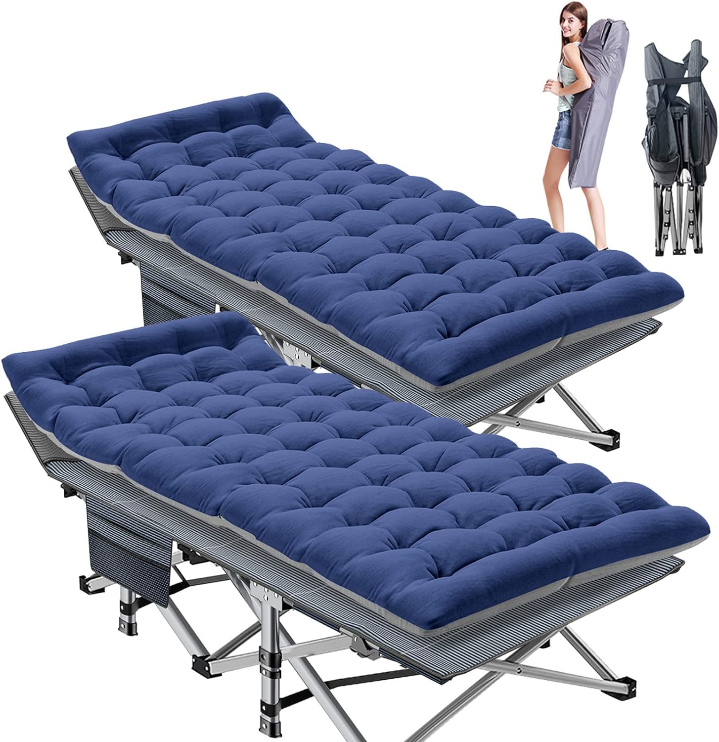 Folding Camping Cot W/Mat for Adults, Heavy Duty Outdoor Bed with Carry Bag,1200 D Layer Oxford Travel Camp Cots