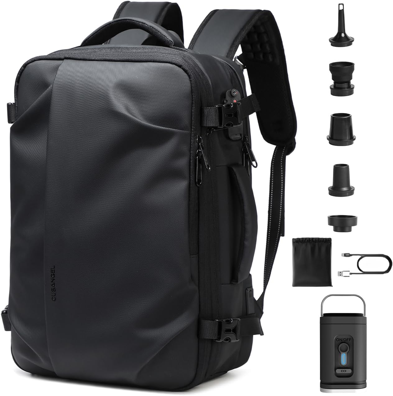 vacuum compression backpack travel with Portable Electric Vac Pump,Vacpack,Pocket Air Pump, 45L Expandable 60L Airback (with Vacuum pump)
