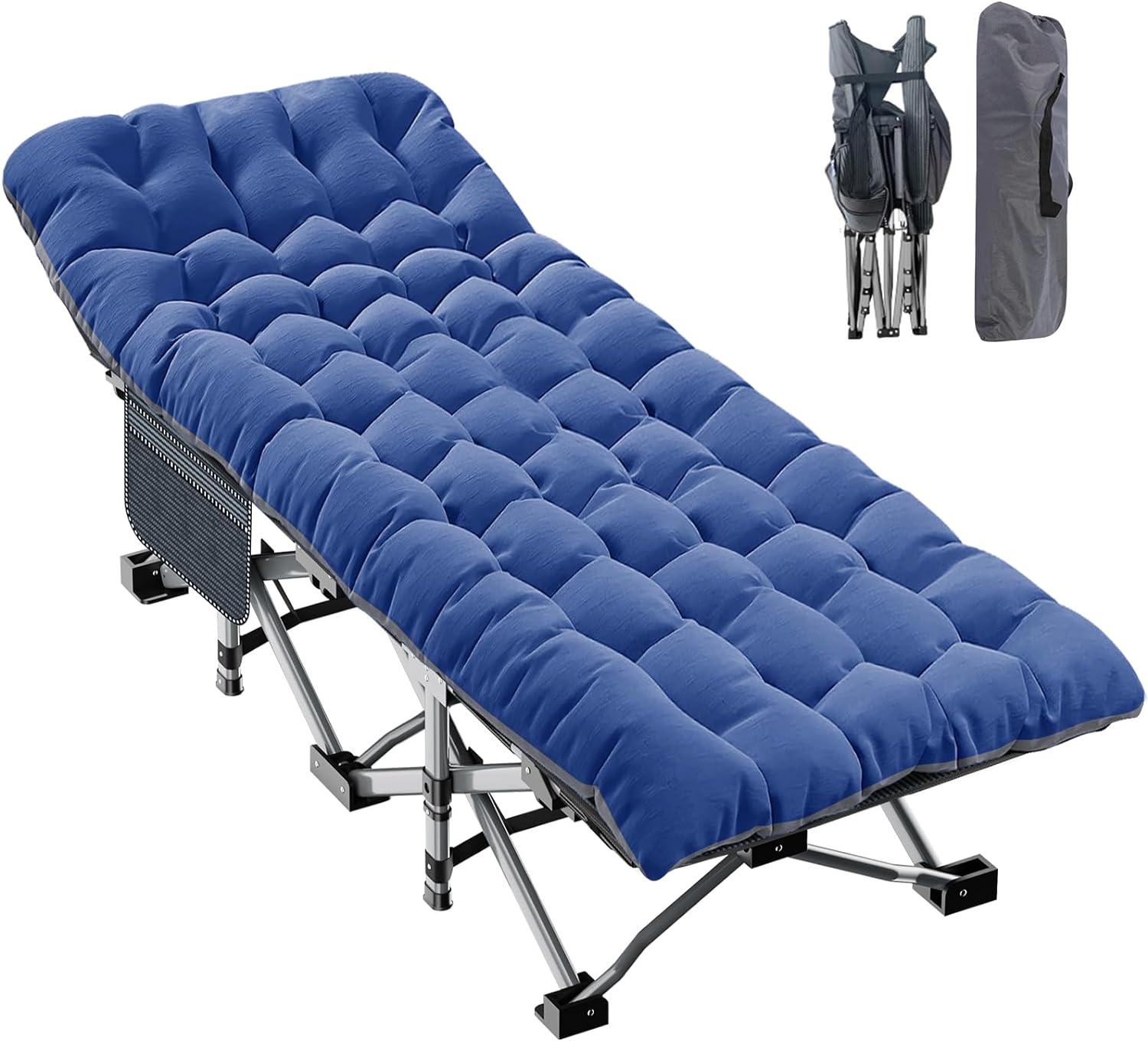 Folding Camping Cot W/Mat for Adults, Heavy Duty Outdoor Bed with Carry Bag,1200 D Layer Oxford Travel Camp Cots