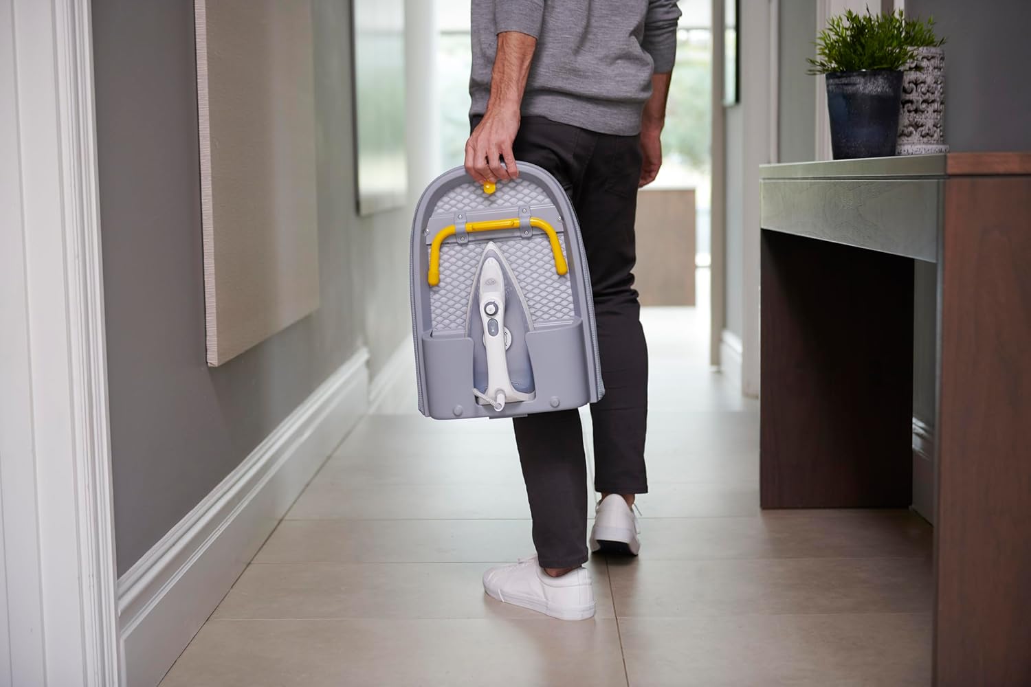 Pocket Folding Tabletop Ironing Board with Iron Holder and wall mount, Compact Space-Saving , Grey/Yellow
