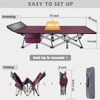 Folding Camping Cot W/Mat for Adults, Heavy Duty Outdoor Bed with Carry Bag,1200 D Layer Oxford Travel Camp Cots
