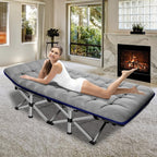Folding Camping Cot W/Mat for Adults, Heavy Duty Outdoor Bed with Carry Bag,1200 D Layer Oxford Travel Camp Cots