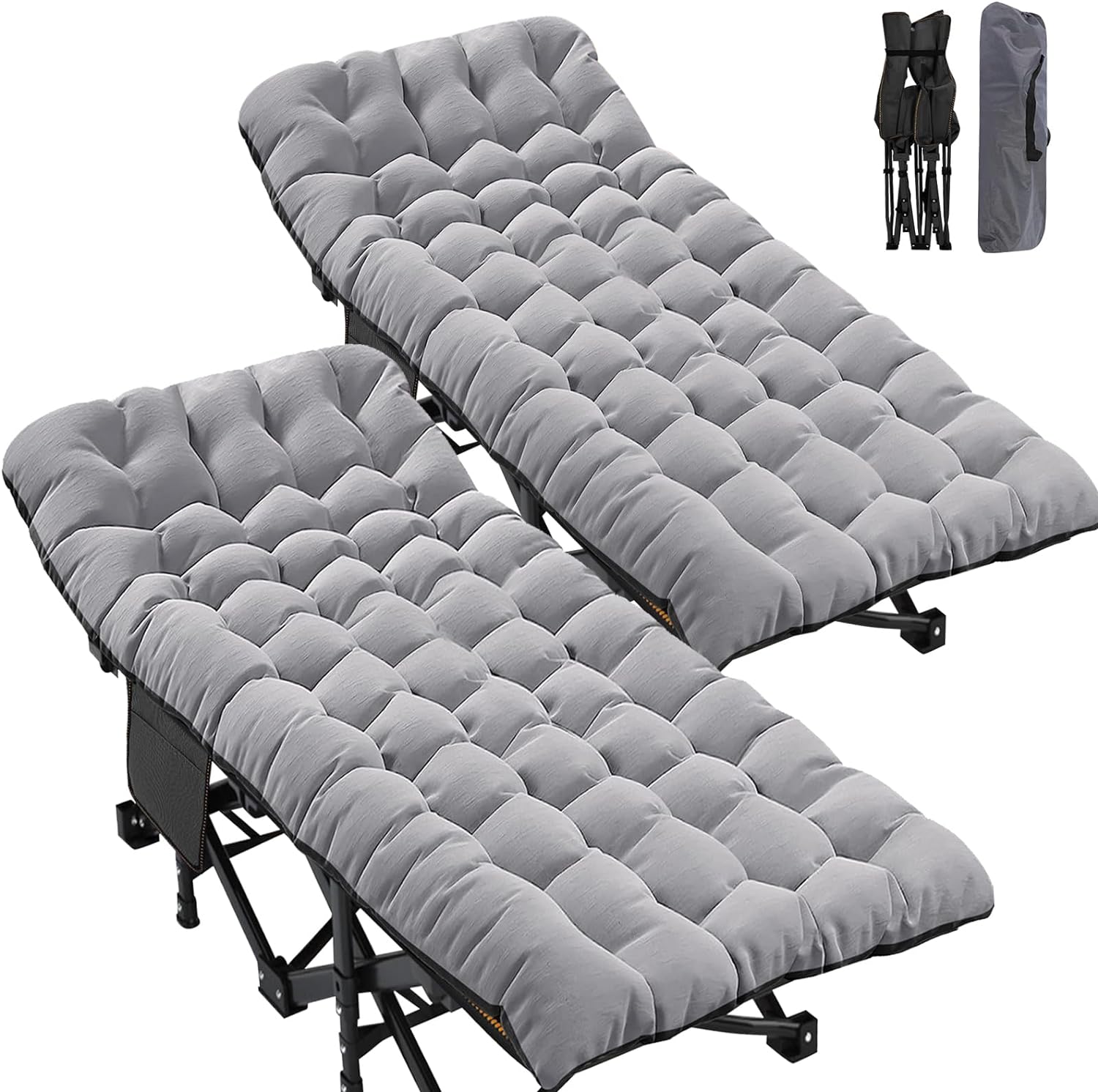 Folding Camping Cot W/Mat for Adults, Heavy Duty Outdoor Bed with Carry Bag,1200 D Layer Oxford Travel Camp Cots
