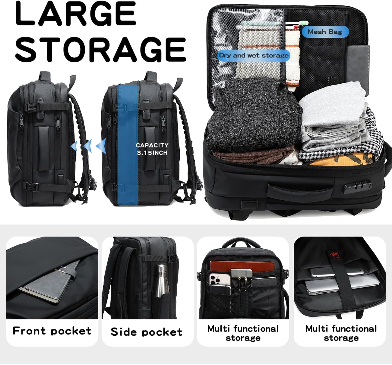 vacuum compression backpack travel with Portable Electric Vac Pump,Vacpack,Pocket Air Pump, 45L Expandable 60L Airback (with Vacuum pump)