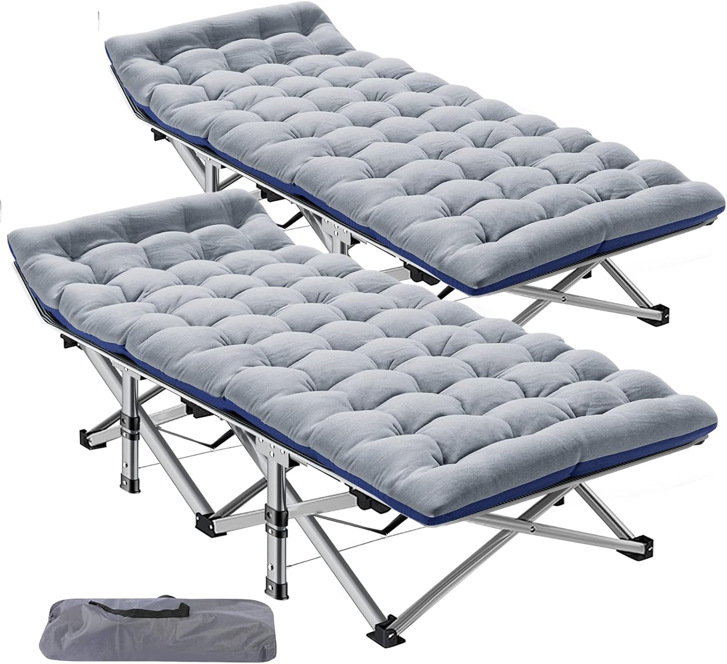 Folding Camping Cot W/Mat for Adults, Heavy Duty Outdoor Bed with Carry Bag,1200 D Layer Oxford Travel Camp Cots