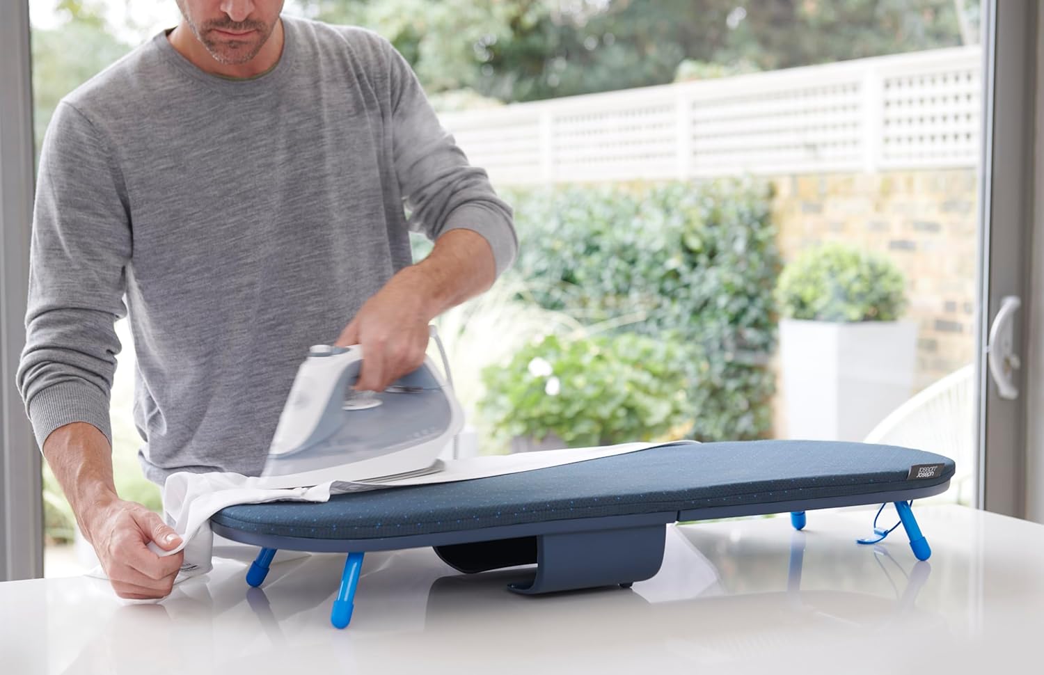 Pocket Folding Tabletop Ironing Board with Iron Holder and wall mount, Compact Space-Saving , Grey/Yellow