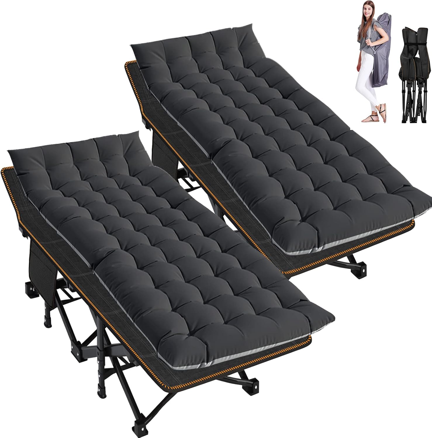 Folding Camping Cot W/Mat for Adults, Heavy Duty Outdoor Bed with Carry Bag,1200 D Layer Oxford Travel Camp Cots