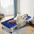 Folding Camping Cot W/Mat for Adults, Heavy Duty Outdoor Bed with Carry Bag,1200 D Layer Oxford Travel Camp Cots