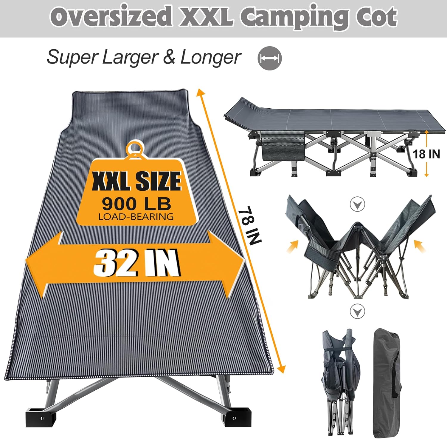 Folding Camping Cot W/Mat for Adults, Heavy Duty Outdoor Bed with Carry Bag,1200 D Layer Oxford Travel Camp Cots