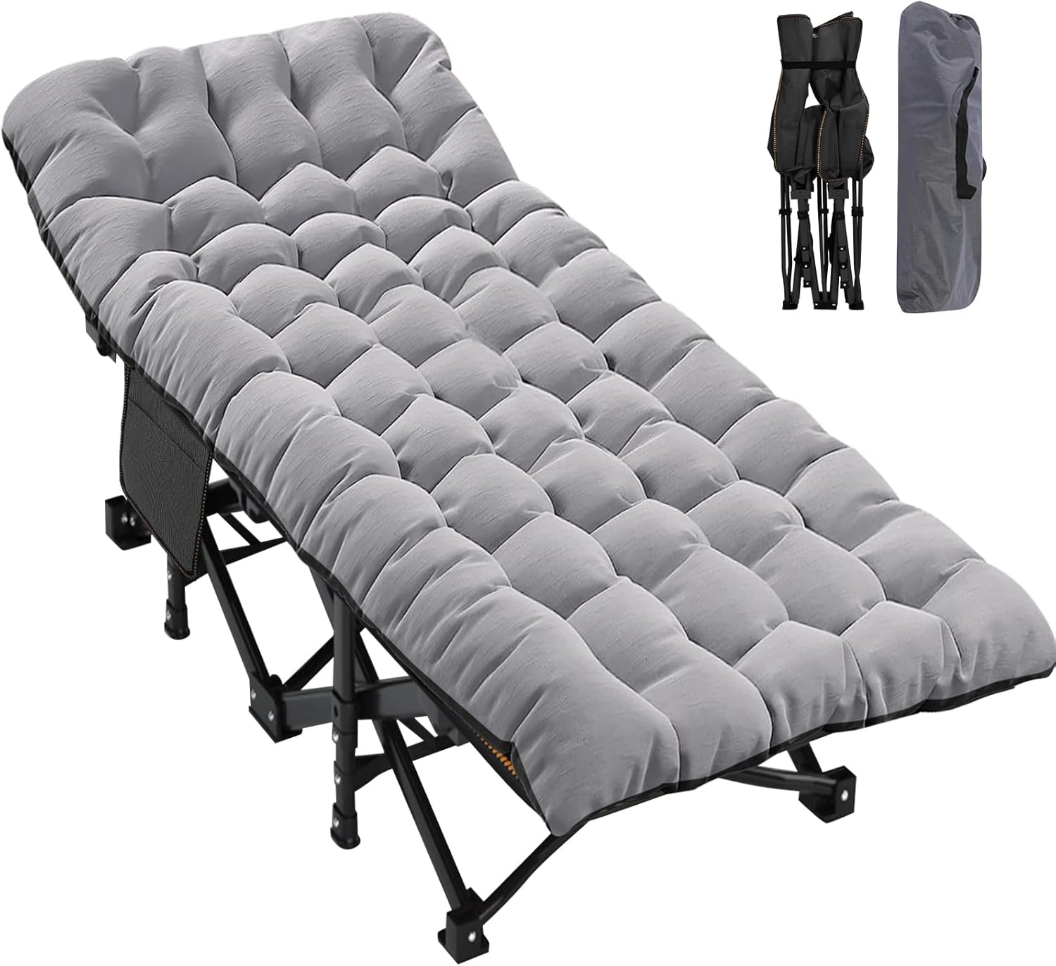 Folding Camping Cot W/Mat for Adults, Heavy Duty Outdoor Bed with Carry Bag,1200 D Layer Oxford Travel Camp Cots
