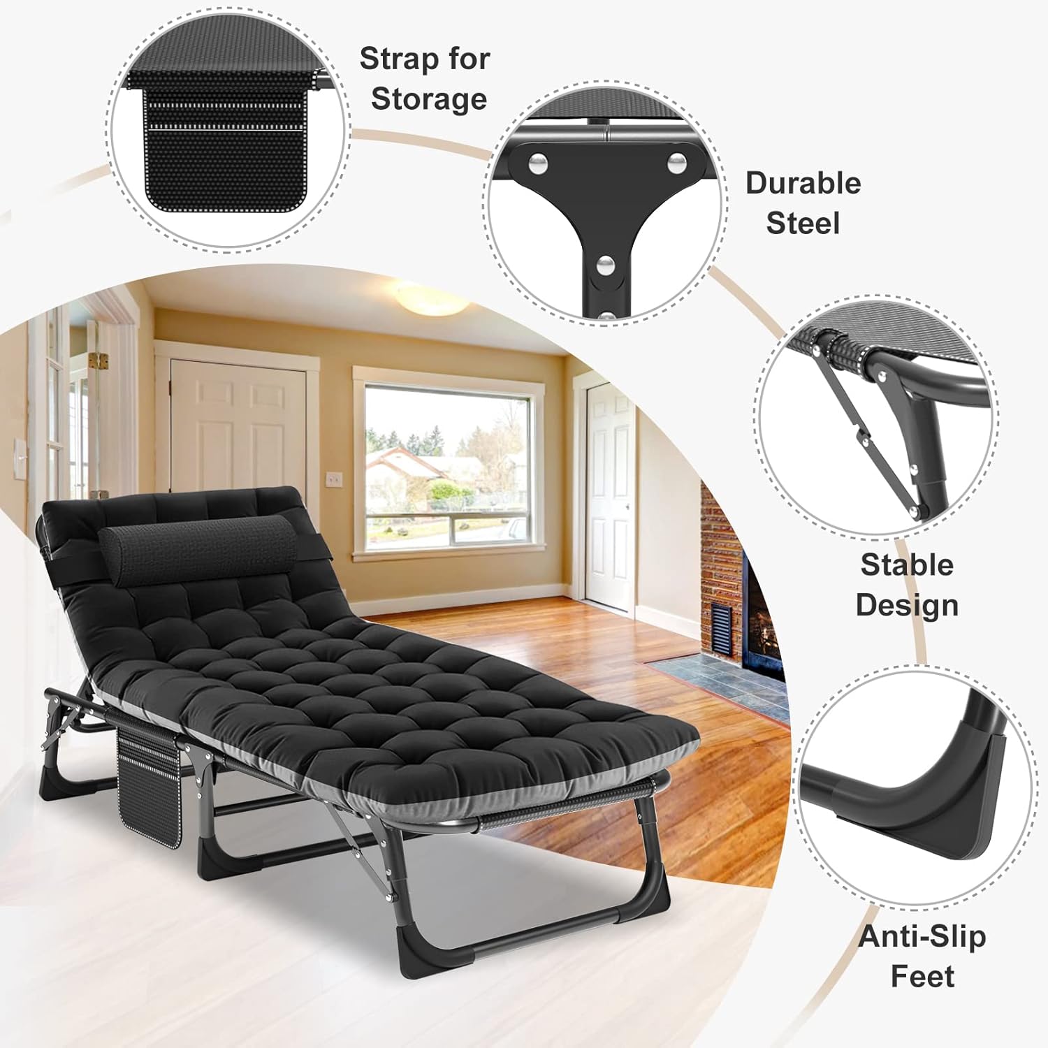 Folding Camping Cot W/Mat for Adults, Heavy Duty Outdoor Bed with Carry Bag,1200 D Layer Oxford Travel Camp Cots