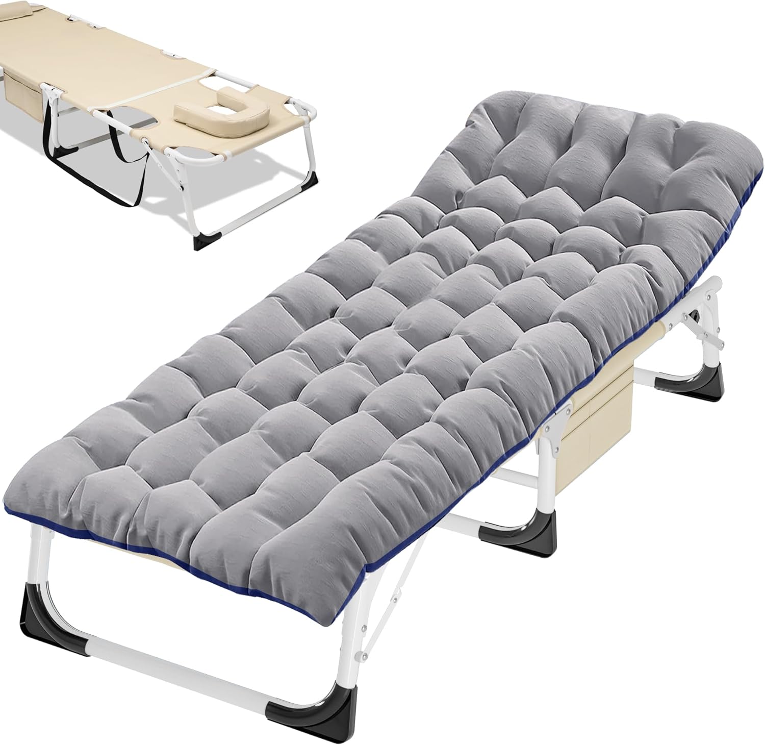 Folding Camping Cot W/Mat for Adults, Heavy Duty Outdoor Bed with Carry Bag,1200 D Layer Oxford Travel Camp Cots