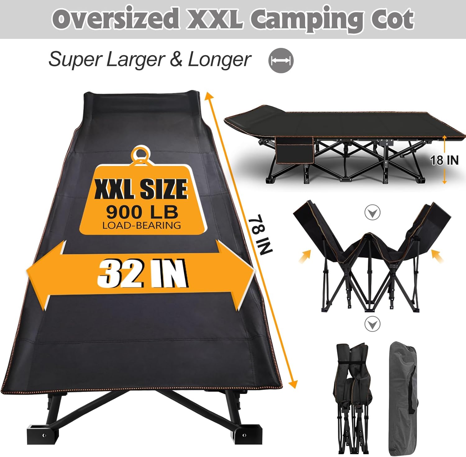 Folding Camping Cot W/Mat for Adults, Heavy Duty Outdoor Bed with Carry Bag,1200 D Layer Oxford Travel Camp Cots