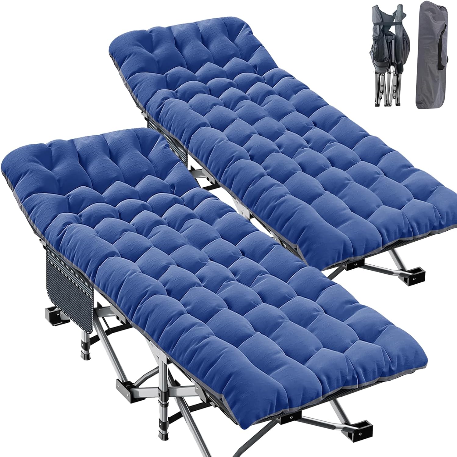 Folding Camping Cot W/Mat for Adults, Heavy Duty Outdoor Bed with Carry Bag,1200 D Layer Oxford Travel Camp Cots