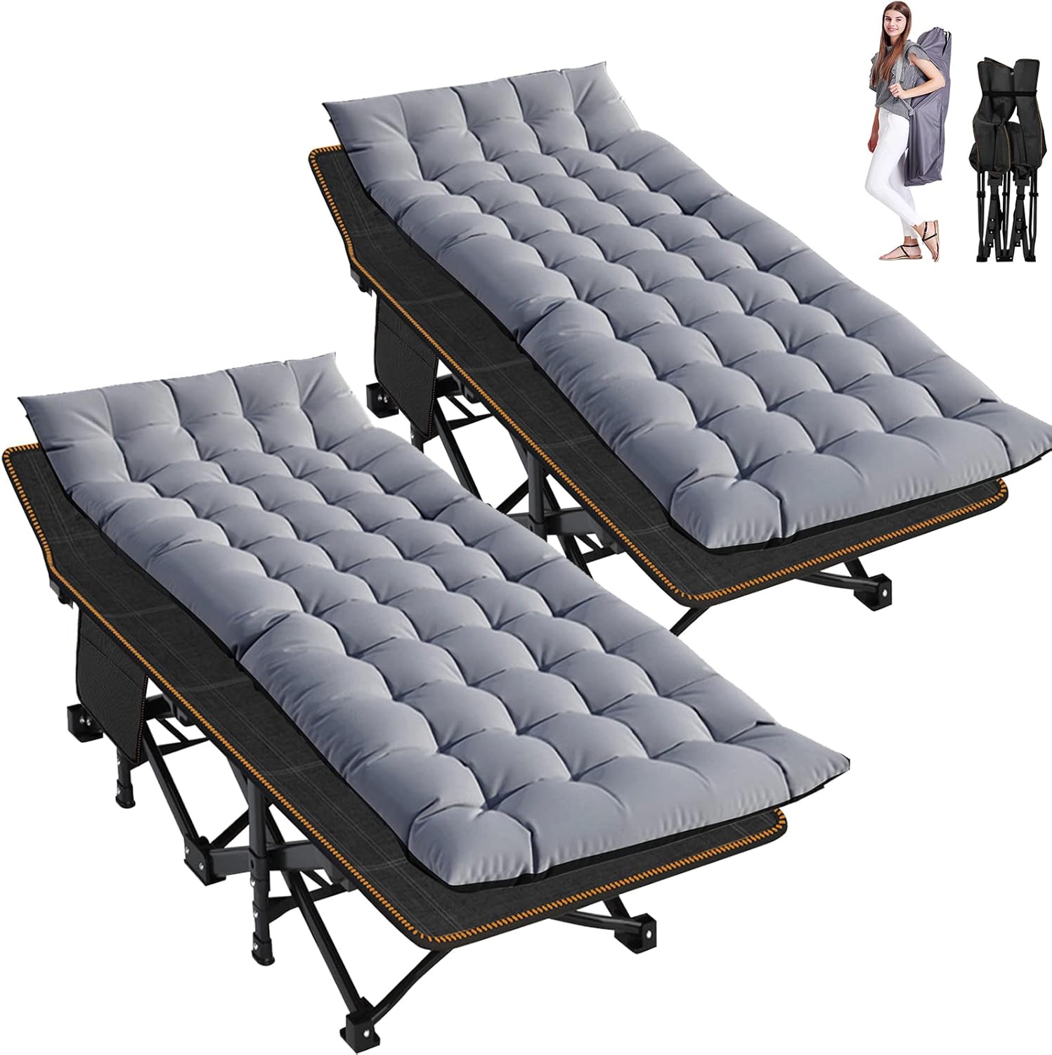 Folding Camping Cot W/Mat for Adults, Heavy Duty Outdoor Bed with Carry Bag,1200 D Layer Oxford Travel Camp Cots