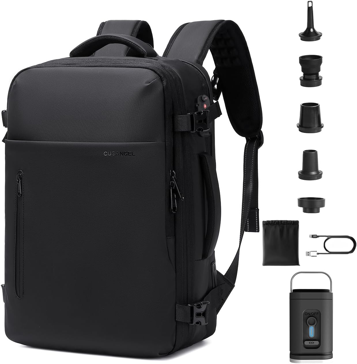 vacuum compression backpack travel with Portable Electric Vac Pump,Vacpack,Pocket Air Pump, 45L Expandable 60L Airback (with Vacuum pump)