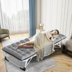 Folding Camping Cot W/Mat for Adults, Heavy Duty Outdoor Bed with Carry Bag,1200 D Layer Oxford Travel Camp Cots