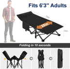 Folding Camping Cot W/Mat for Adults, Heavy Duty Outdoor Bed with Carry Bag,1200 D Layer Oxford Travel Camp Cots