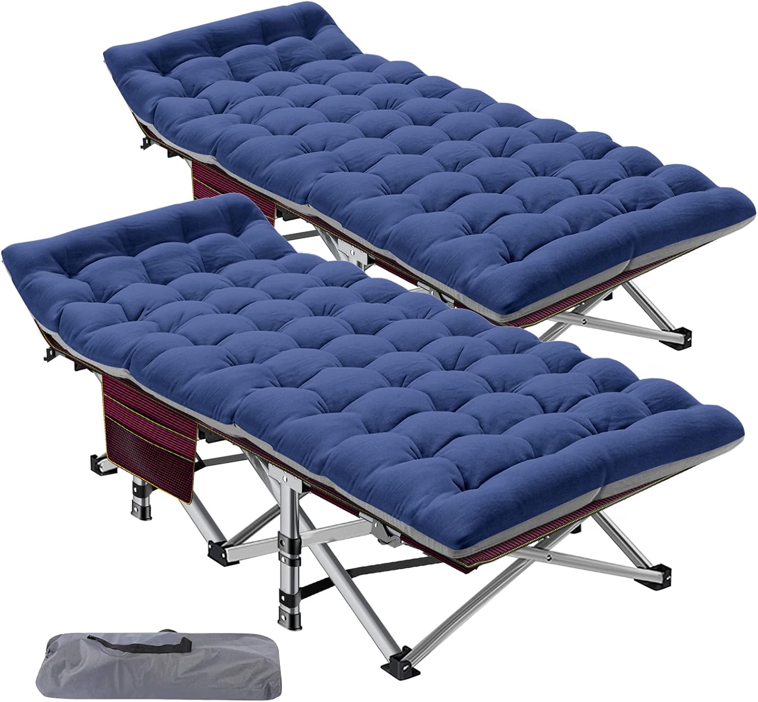 Folding Camping Cot W/Mat for Adults, Heavy Duty Outdoor Bed with Carry Bag,1200 D Layer Oxford Travel Camp Cots