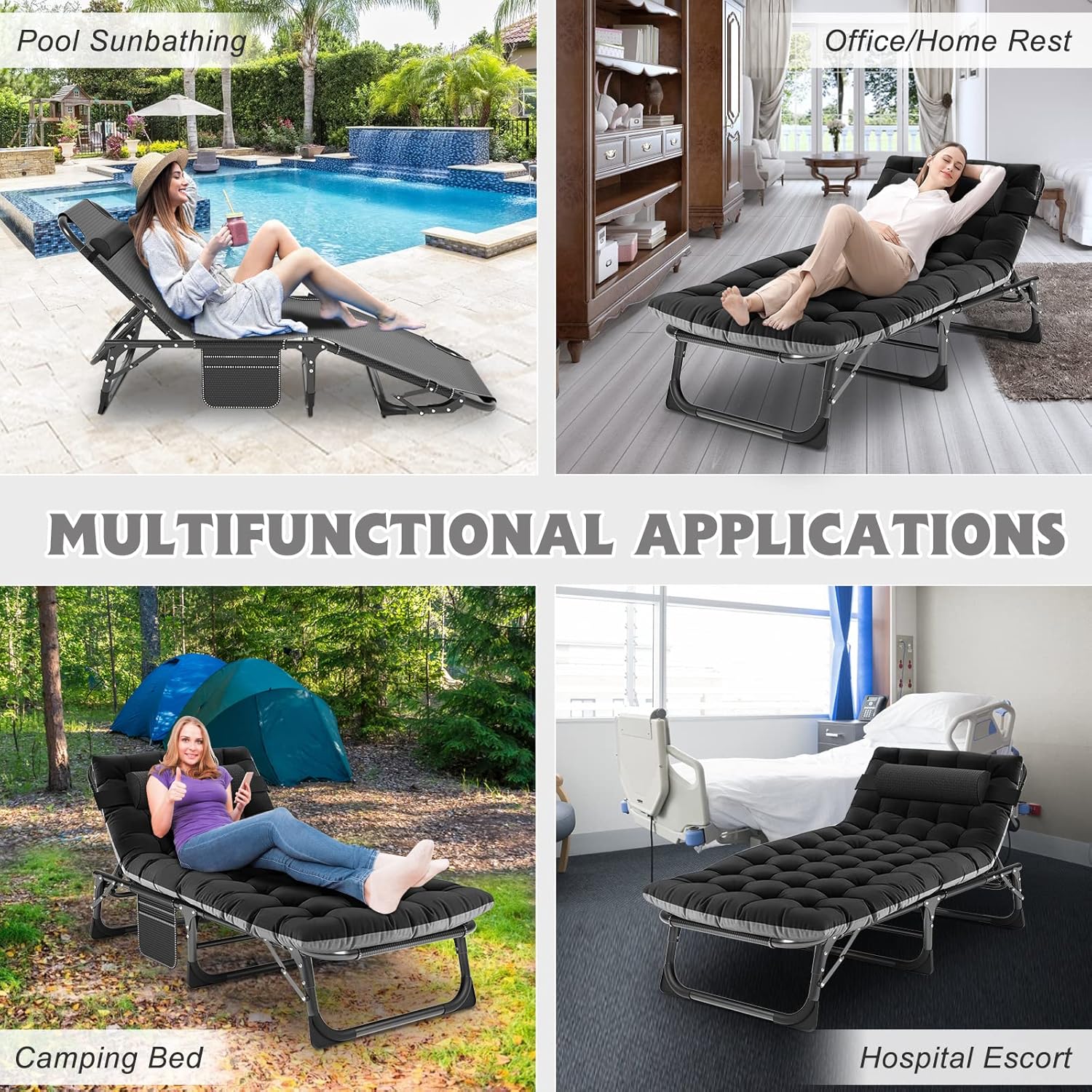 Folding Camping Cot W/Mat for Adults, Heavy Duty Outdoor Bed with Carry Bag,1200 D Layer Oxford Travel Camp Cots