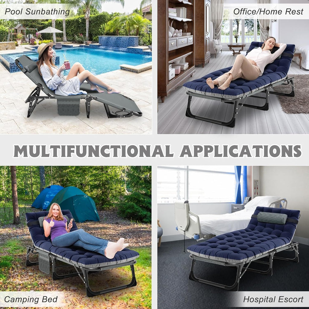 Folding Camping Cot W/Mat for Adults, Heavy Duty Outdoor Bed with Carry Bag,1200 D Layer Oxford Travel Camp Cots