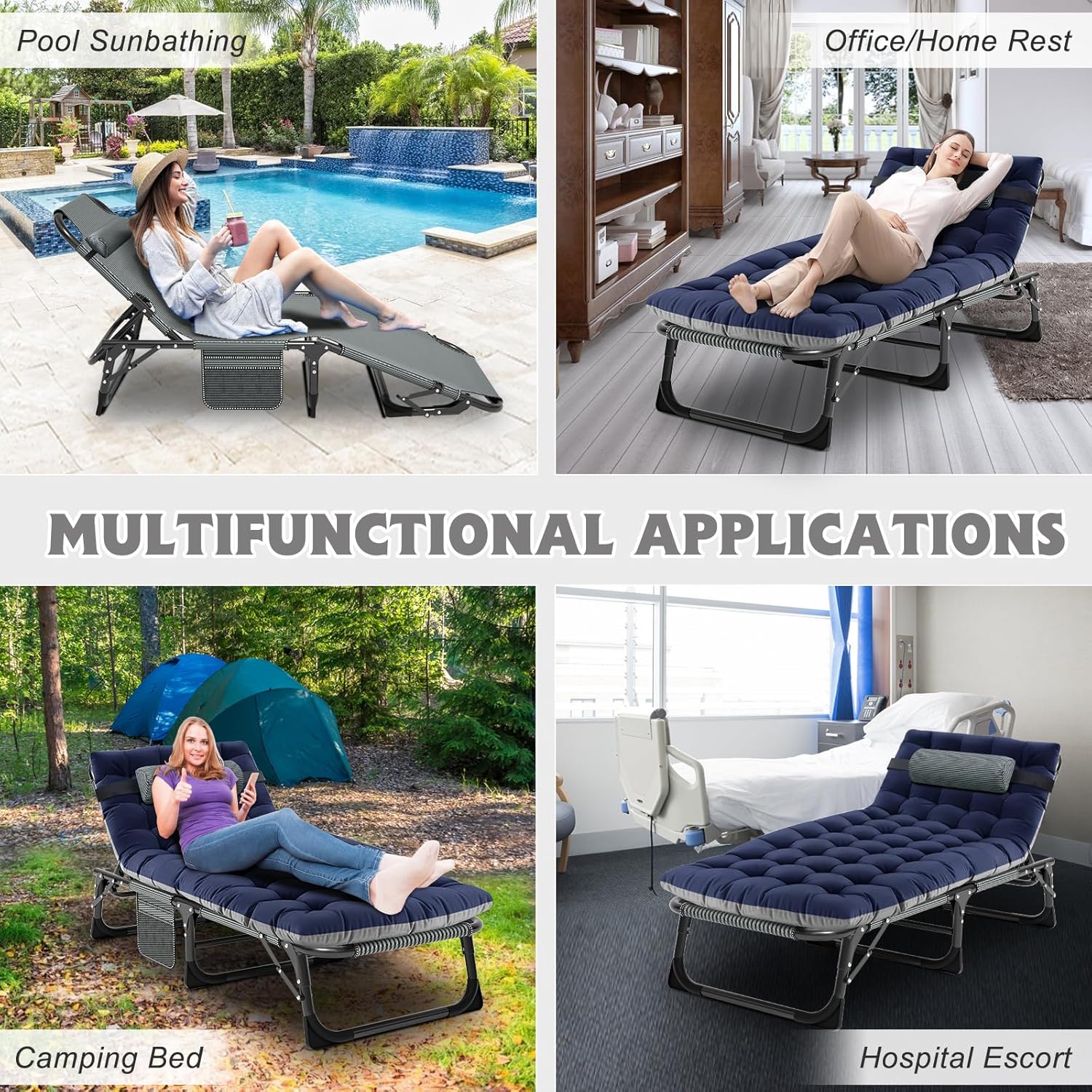Folding Camping Cot W/Mat for Adults, Heavy Duty Outdoor Bed with Carry Bag,1200 D Layer Oxford Travel Camp Cots