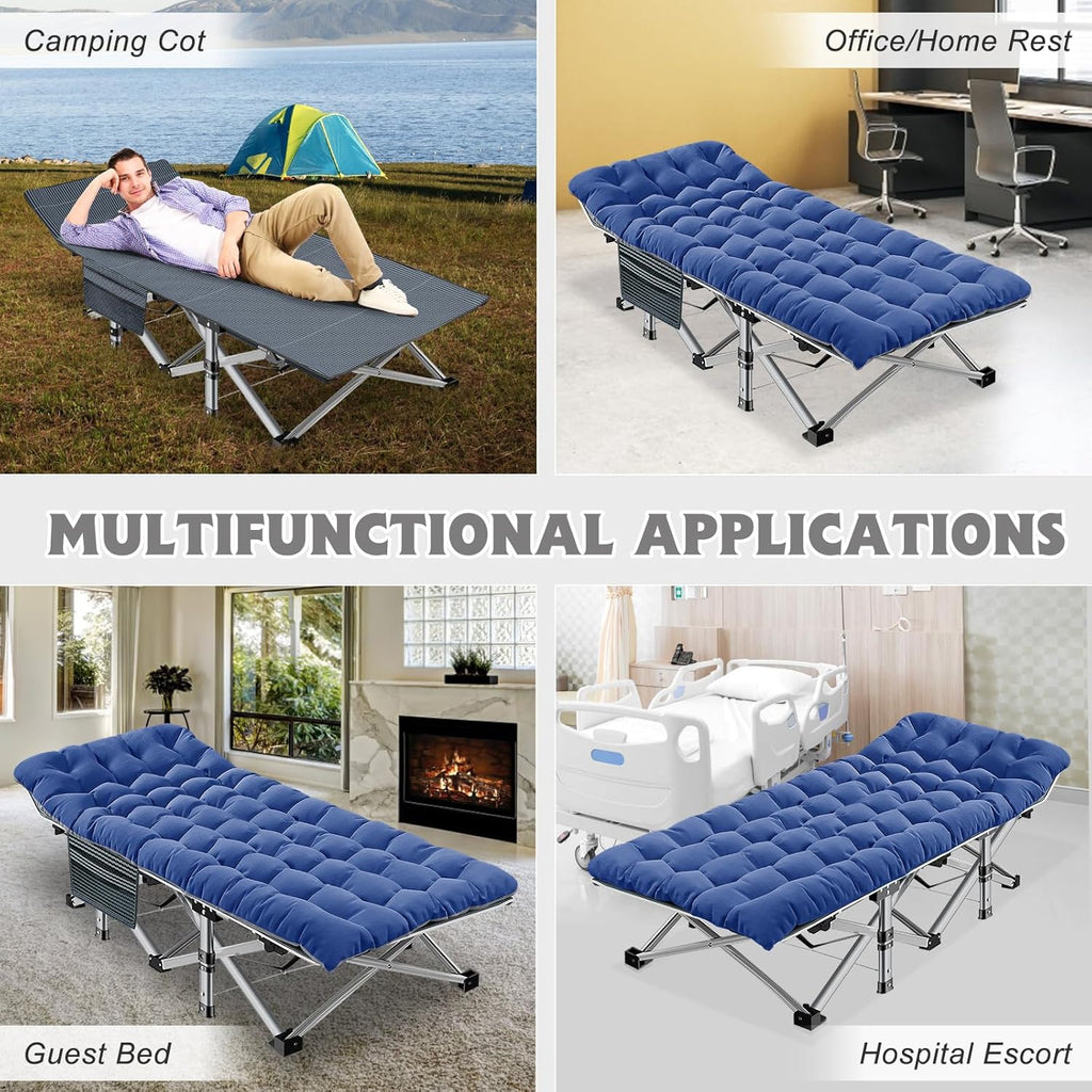 Folding Camping Cot W/Mat for Adults, Heavy Duty Outdoor Bed with Carry Bag,1200 D Layer Oxford Travel Camp Cots