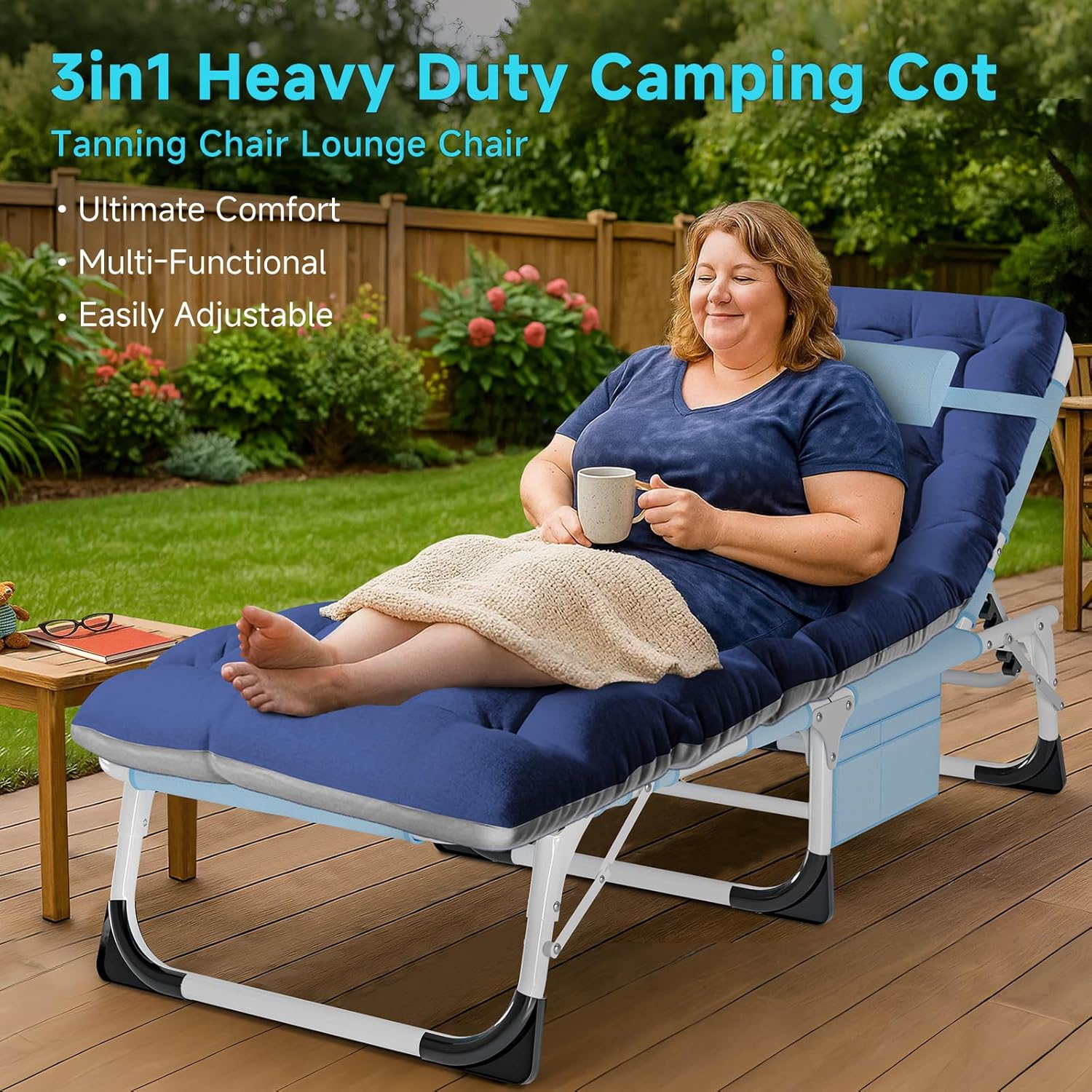 Folding Camping Cot W/Mat for Adults, Heavy Duty Outdoor Bed with Carry Bag,1200 D Layer Oxford Travel Camp Cots