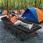Folding Camping Cot W/Mat for Adults, Heavy Duty Outdoor Bed with Carry Bag,1200 D Layer Oxford Travel Camp Cots