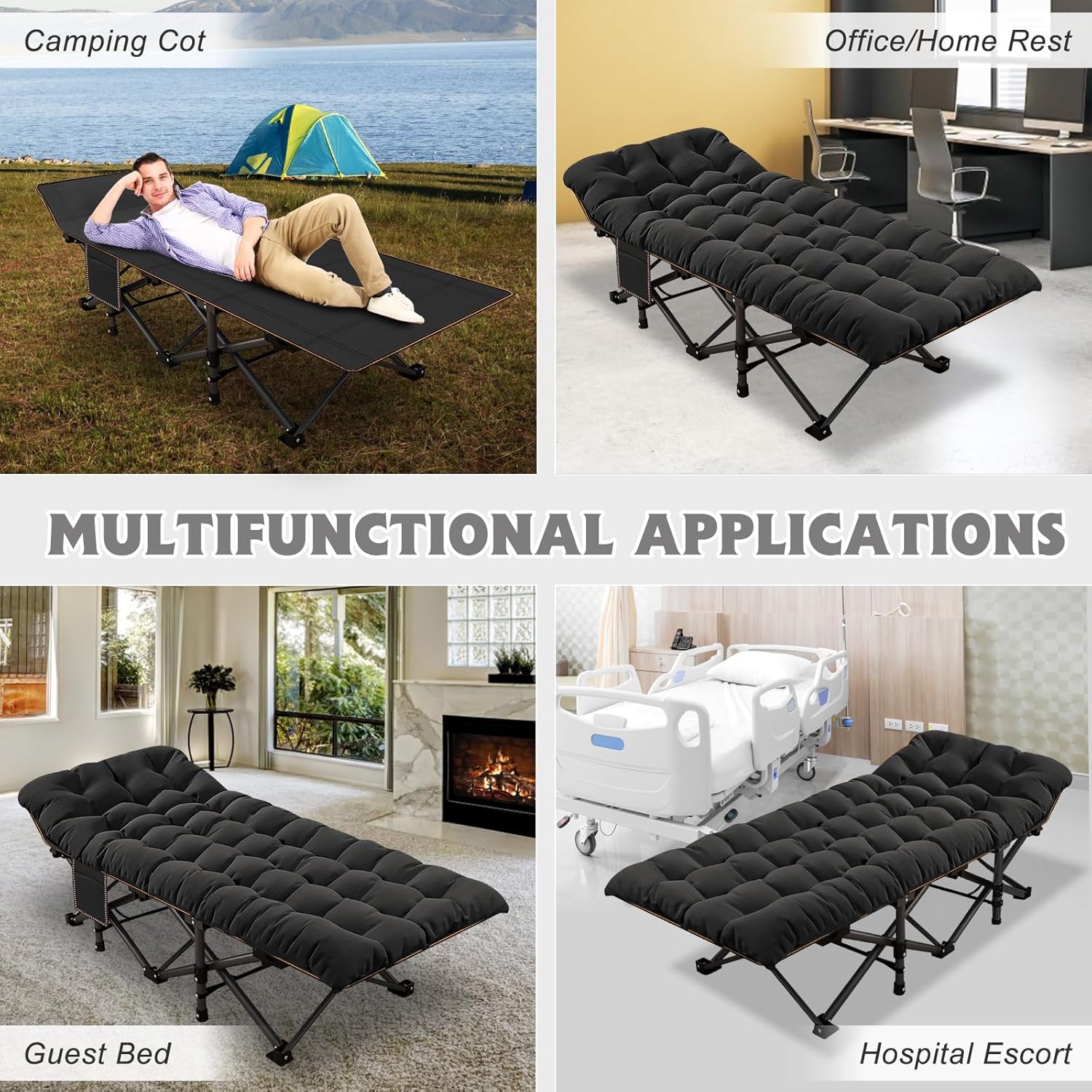 Folding Camping Cot W/Mat for Adults, Heavy Duty Outdoor Bed with Carry Bag,1200 D Layer Oxford Travel Camp Cots