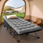 Folding Camping Cot W/Mat for Adults, Heavy Duty Outdoor Bed with Carry Bag,1200 D Layer Oxford Travel Camp Cots