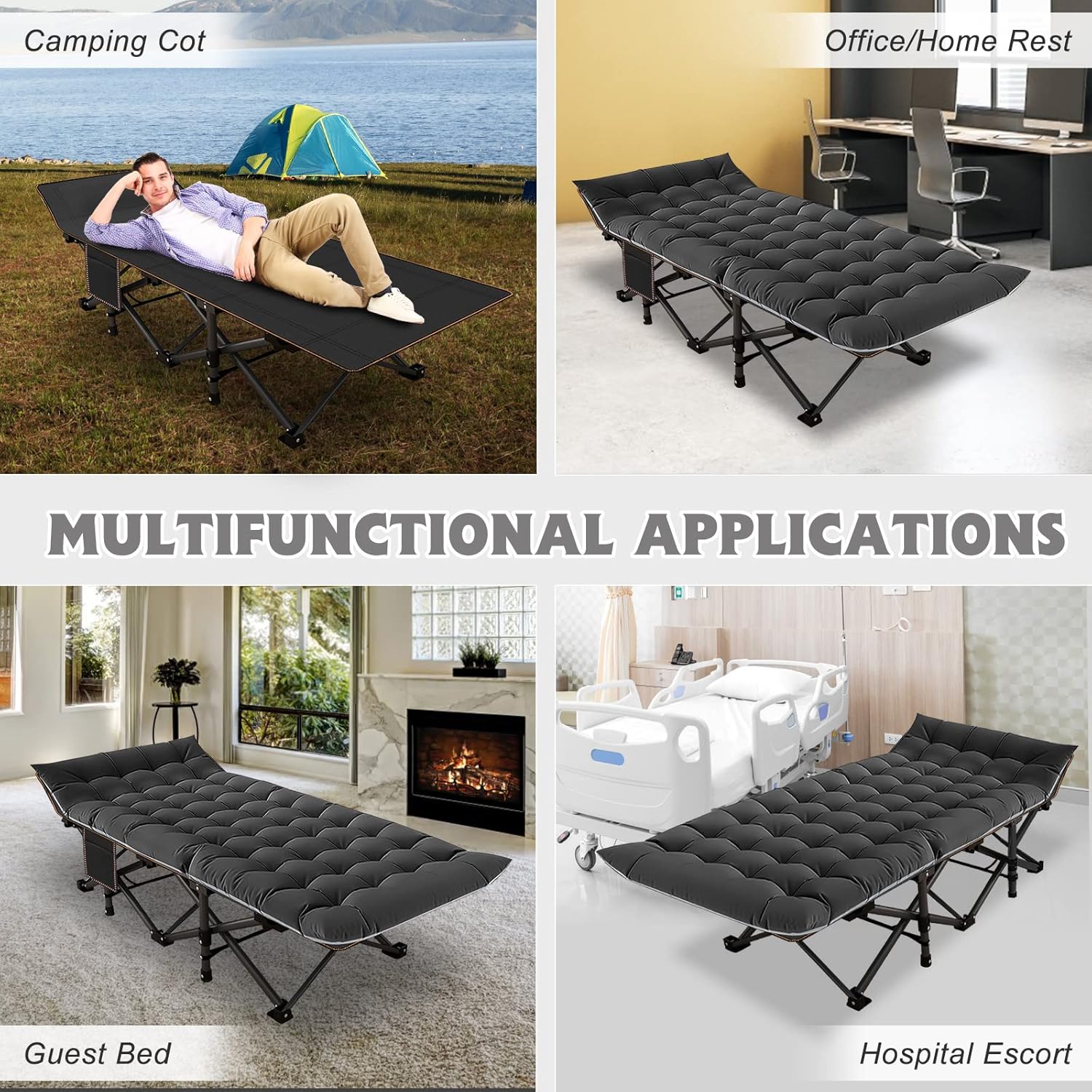 Folding Camping Cot W/Mat for Adults, Heavy Duty Outdoor Bed with Carry Bag,1200 D Layer Oxford Travel Camp Cots