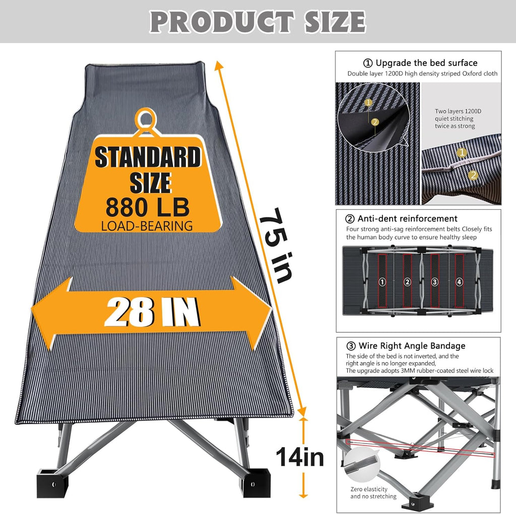 Folding Camping Cot W/Mat for Adults, Heavy Duty Outdoor Bed with Carry Bag,1200 D Layer Oxford Travel Camp Cots