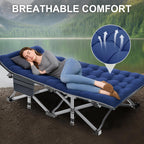 Folding Camping Cot W/Mat for Adults, Heavy Duty Outdoor Bed with Carry Bag,1200 D Layer Oxford Travel Camp Cots