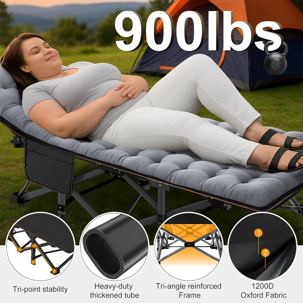 Folding Camping Cot W/Mat for Adults, Heavy Duty Outdoor Bed with Carry Bag,1200 D Layer Oxford Travel Camp Cots